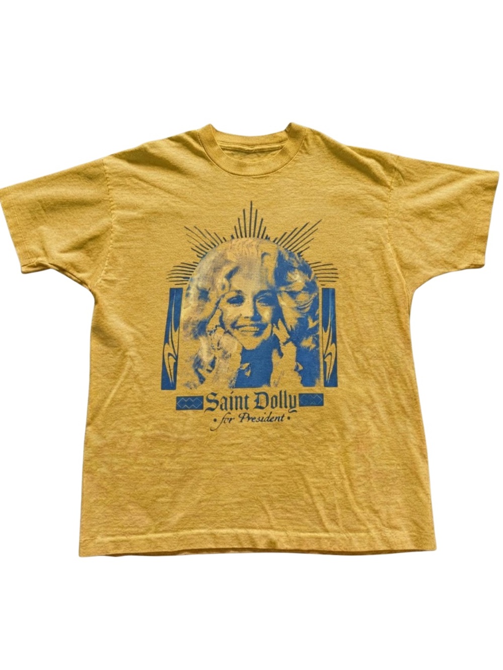 Gildan Saint Dolly Graphic Tee in Mustard Yellow